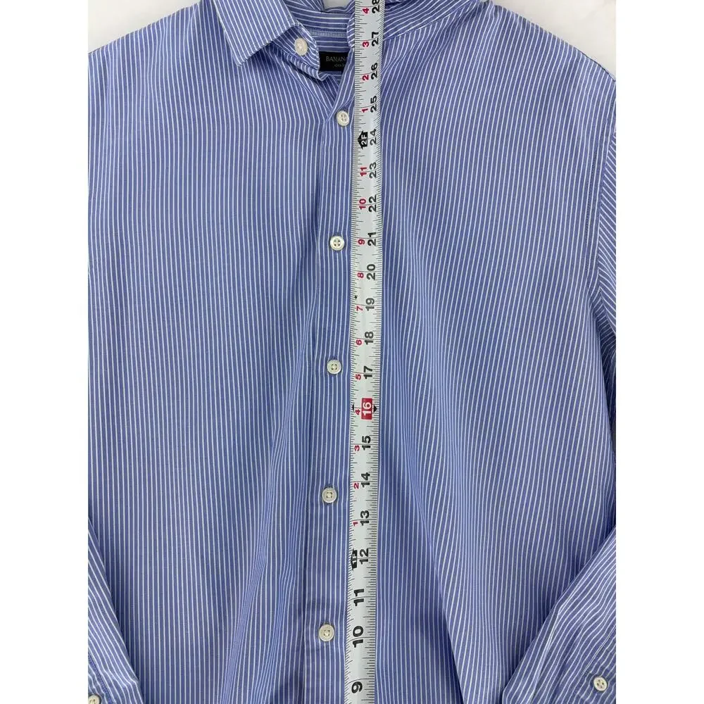 Banana Republic Grant Fit Dress Shirt Men's M Blue Striped Supima Cotton